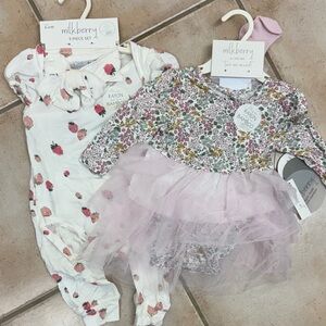 Milkberry Floral and Strawberry Bodysuit Set